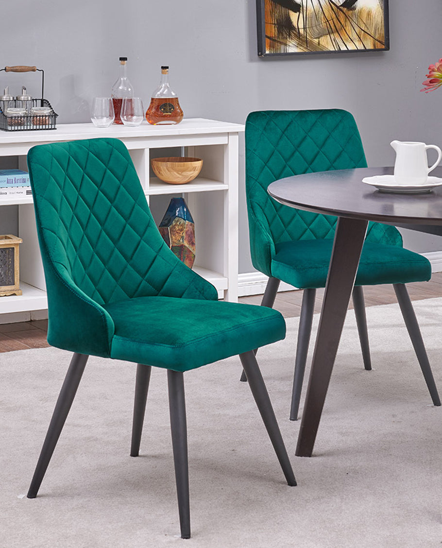 2er Set Esszimmerstuhl Stoff Samt gesteppt Retro Design Polsterstuhl mit Rückenlehne Metallbeine Farbauswahl Duhome 8089